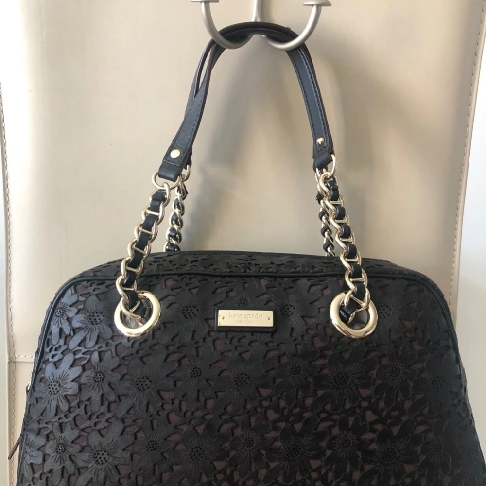 Kate Spade Leather Black Lace Floral Handbag
